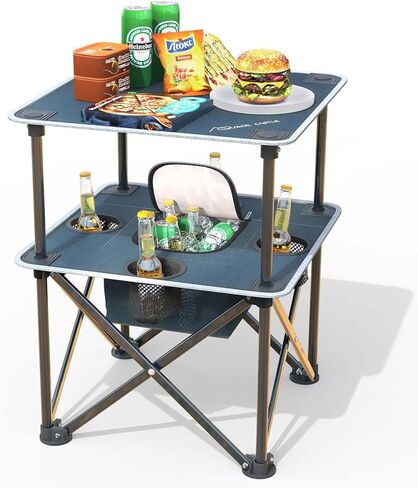 Folding Camping Table, Portable Outdoor Picnic Table, Lightweight Square Camp Table with Built-in 4 Cup Holders Food Basket and Travel Bag for Barbeque Beach Camping and Tailgate Blue in Saudi Arabia