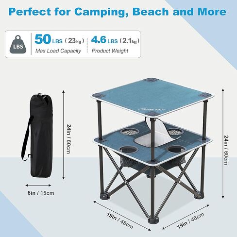 Folding Camping Table, Portable Outdoor Picnic Table, Lightweight Square Camp Table with Built-in 4 Cup Holders Food Basket and Travel Bag for Barbeque Beach Camping and Tailgate Blue in Saudi Arabia