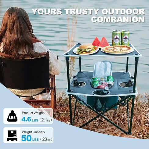 Folding Camping Table, Portable Outdoor Picnic Table, Lightweight Square Camp Table with Built-in 4 Cup Holders Food Basket and Travel Bag for Barbeque Beach Camping and Tailgate Blue in Saudi Arabia