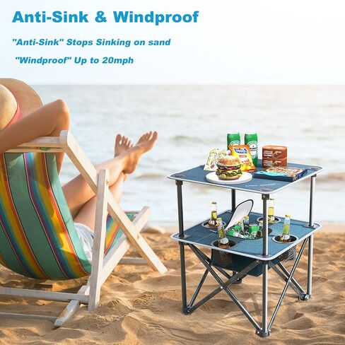 Folding Camping Table, Portable Outdoor Picnic Table, Lightweight Square Camp Table with Built-in 4 Cup Holders Food Basket and Travel Bag for Barbeque Beach Camping and Tailgate Blue in Saudi Arabia