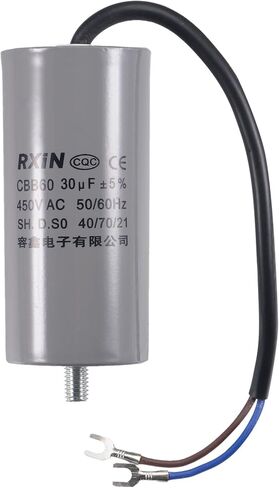 مكثف تشغيل uxcell CBB60 35 فائق التوهج 450 فولت تيار متردد 2 سلك 50/60 هرتز أسطوانة 96 × 45 مم مع طرف، مسمار تثبيت M8 لمحرك مضخة المياه لضاغط الهواء in Kuwait
