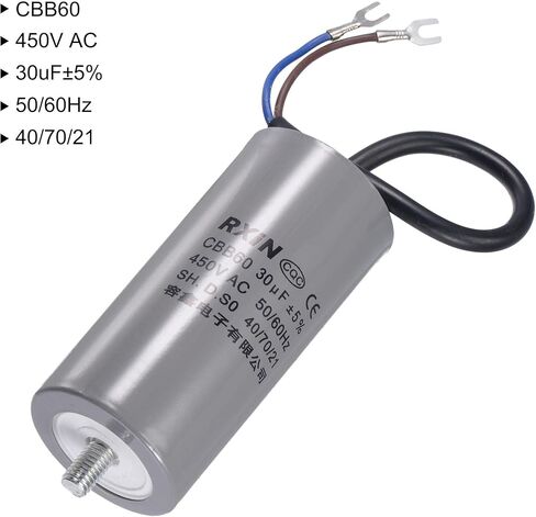 مكثف تشغيل uxcell CBB60 35 فائق التوهج 450 فولت تيار متردد 2 سلك 50/60 هرتز أسطوانة 96 × 45 مم مع طرف، مسمار تثبيت M8 لمحرك مضخة المياه لضاغط الهواء in Kuwait
