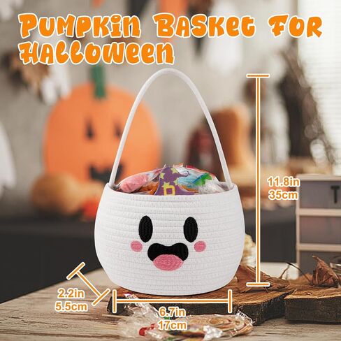 Halloween Basket for Kids, Pumpkin Basket with Handle, Trick or Treat Bucket, Small Orange Halloween Decorations, Pumpkin Candy Bucket Halloween Party Favors in Saudi Arabia
