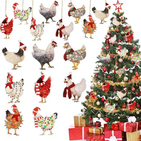 8 Pcs Christmas Chicken Ornaments Set Chicken with Christmas Scarf Decor Ornaments Funny Chicken Christmas Ornaments Country Christmas Chicken Decorations Christmas Tree Decorations for Home Family in Kuwait