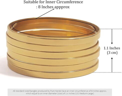 Pure Hands Set of 6 Handmade Slim Plain Brass Bangles – Polished Golden Finish Chunky Stackable Bracelets for Women – Minimalist Jewelry – Sunny Speckle Collection in Saudi Arabia
