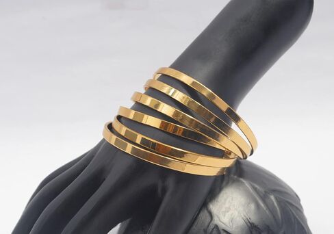 Pure Hands Set of 6 Handmade Slim Plain Brass Bangles – Polished Golden Finish Chunky Stackable Bracelets for Women – Minimalist Jewelry – Sunny Speckle Collection in Saudi Arabia