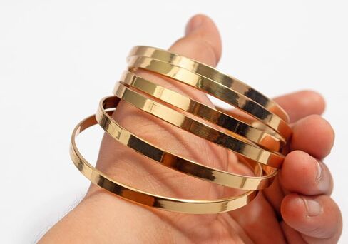 Pure Hands Set of 6 Handmade Slim Plain Brass Bangles – Polished Golden Finish Chunky Stackable Bracelets for Women – Minimalist Jewelry – Sunny Speckle Collection in Saudi Arabia