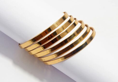 Pure Hands Set of 6 Handmade Slim Plain Brass Bangles – Polished Golden Finish Chunky Stackable Bracelets for Women – Minimalist Jewelry – Sunny Speckle Collection in Saudi Arabia
