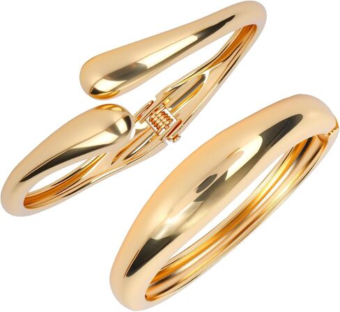 2pcs Chunky Gold Bracelet, 2 Design Adjustable Twist Chunky Cuff Bracelet Wide Cuff Bangle with Convenient Hinge Gold Trendy Stack Jewelry for Women Gifts in Saudi Arabia