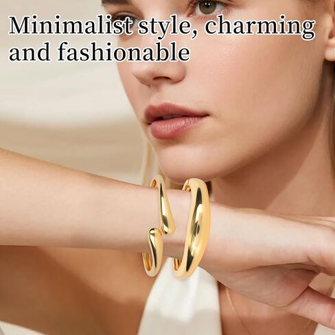 2pcs Chunky Gold Bracelet, 2 Design Adjustable Twist Chunky Cuff Bracelet Wide Cuff Bangle with Convenient Hinge Gold Trendy Stack Jewelry for Women Gifts in Saudi Arabia