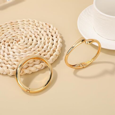 2pcs Chunky Gold Bracelet, 2 Design Adjustable Twist Chunky Cuff Bracelet Wide Cuff Bangle with Convenient Hinge Gold Trendy Stack Jewelry for Women Gifts in Saudi Arabia