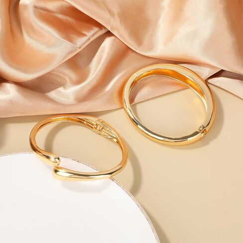 2pcs Chunky Gold Bracelet, 2 Design Adjustable Twist Chunky Cuff Bracelet Wide Cuff Bangle with Convenient Hinge Gold Trendy Stack Jewelry for Women Gifts in Saudi Arabia