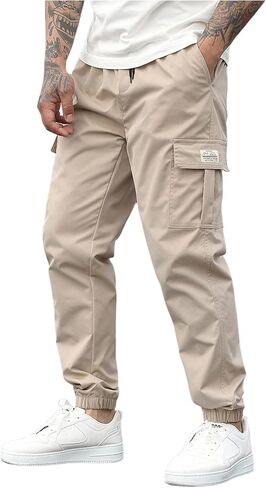 OYOANGLE Men's Cargo Jogger Pants Drawstring Waist Flap Pocket Tapered Outdoor Pants in Saudi Arabia