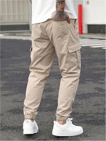 OYOANGLE Men's Cargo Jogger Pants Drawstring Waist Flap Pocket Tapered Outdoor Pants in Saudi Arabia