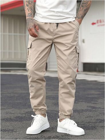 OYOANGLE Men's Cargo Jogger Pants Drawstring Waist Flap Pocket Tapered Outdoor Pants in Saudi Arabia