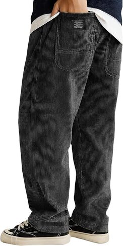 Corduroy Pants Men Big and Tall Drawstring Fashion Work Pants Casual Relaxed Fit Wide Leg Sweatpants with Pockets in Saudi Arabia