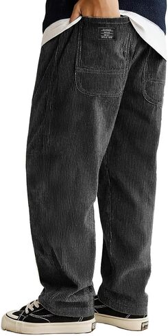 Corduroy Pants Men Big and Tall Drawstring Fashion Work Pants Casual Relaxed Fit Wide Leg Sweatpants with Pockets in Saudi Arabia