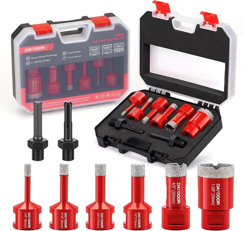 DAYDOOR Diamond Hole Saw Kit, 13PCS Diamond Core Drill Bit Set 6/6/8/20/25/35/50/75/100+20mm Finger Bit+50mm Beveling Chamfer Bit, Diamond Hole Saw Drill Bits for Tile Ceramic Porcelain in Saudi Arabia