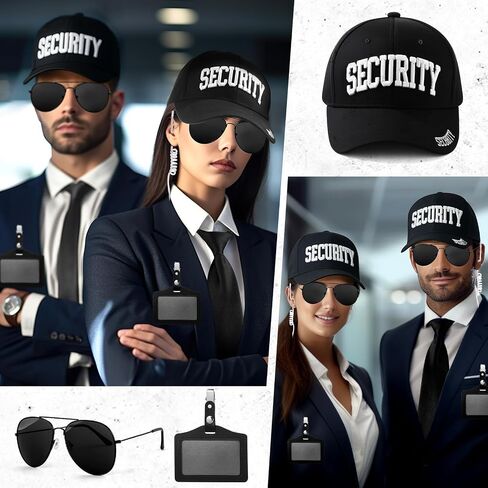Mepase 10pcs Agent Costume Set Secret Security Service Outfit Kit Includes Security Cap Zipper Tie Black Sunglasses Earpiece and ID Card Badge for Halloween Cosplay Spy in Saudi Arabia