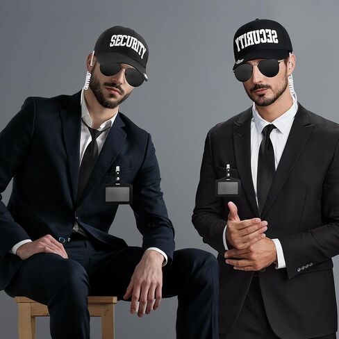 Mepase 10pcs Agent Costume Set Secret Security Service Outfit Kit Includes Security Cap Zipper Tie Black Sunglasses Earpiece and ID Card Badge for Halloween Cosplay Spy in Saudi Arabia