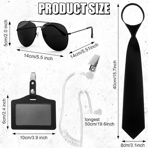 Mepase 10pcs Agent Costume Set Secret Security Service Outfit Kit Includes Security Cap Zipper Tie Black Sunglasses Earpiece and ID Card Badge for Halloween Cosplay Spy in Saudi Arabia