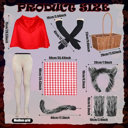JenPen 10 Pcs Halloween Couples Costumes Outfit Riding Hood Costume Werewolf Costume Accessories Men Women Adult Cosplay Supplies Wolf Ears Tails Gloves Cloak Basket in Saudi Arabia