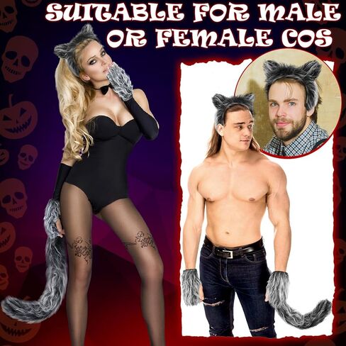 JenPen 10 Pcs Halloween Couples Costumes Outfit Riding Hood Costume Werewolf Costume Accessories Men Women Adult Cosplay Supplies Wolf Ears Tails Gloves Cloak Basket in Saudi Arabia