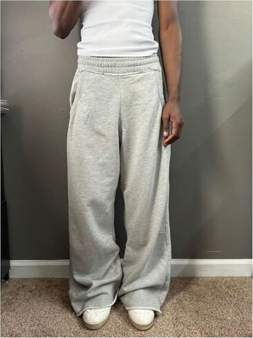 Men's Stacked Baggy Sweatpants Drawstring Waist Straight Leg Track Pants Streetwear in Saudi Arabia