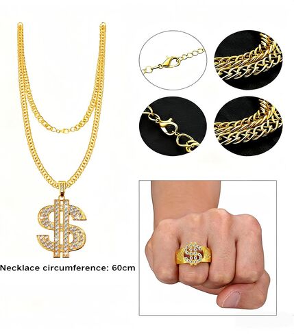 SATINIOR 80s 90s Hip Hop Costume Outfit Kit, 5 Pcs Dollar Chain Necklace Ring Bucket Hat Glasses Earring for Rapper Men Women in Saudi Arabia