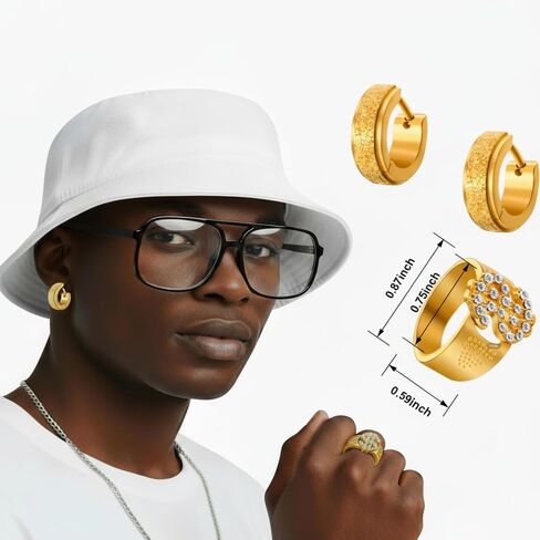 SATINIOR 80s 90s Hip Hop Costume Outfit Kit, 5 Pcs Dollar Chain Necklace Ring Bucket Hat Glasses Earring for Rapper Men Women in Saudi Arabia