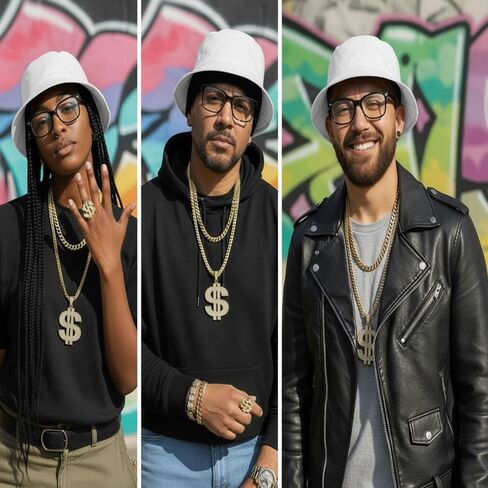 SATINIOR 80s 90s Hip Hop Costume Outfit Kit, 5 Pcs Dollar Chain Necklace Ring Bucket Hat Glasses Earring for Rapper Men Women in Saudi Arabia