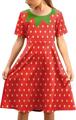 BesserBay Girls Halloween Short Sleeve Printed Crewneck Midi Dress 4-14 Years in Kuwait