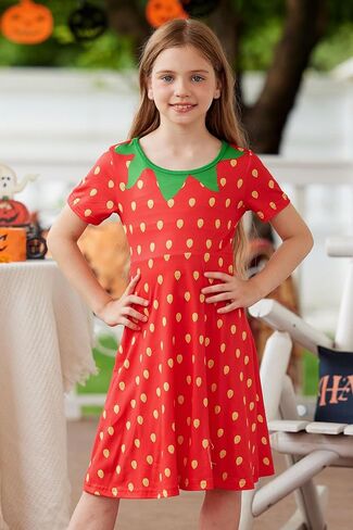 BesserBay Girls Halloween Short Sleeve Printed Crewneck Midi Dress 4-14 Years in Kuwait