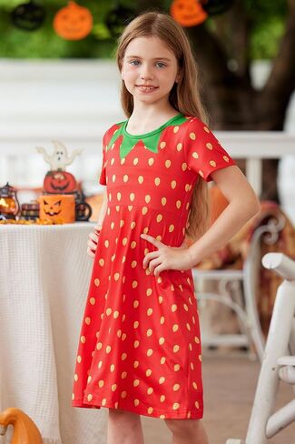 BesserBay Girls Halloween Short Sleeve Printed Crewneck Midi Dress 4-14 Years in Kuwait