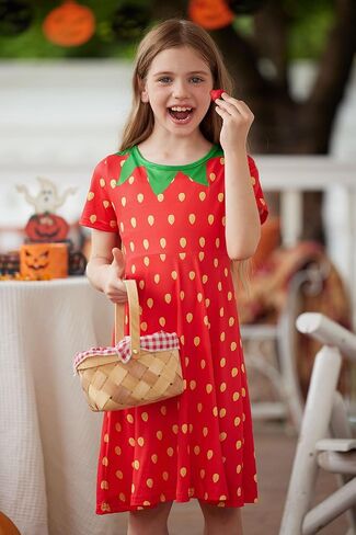 BesserBay Girls Halloween Short Sleeve Printed Crewneck Midi Dress 4-14 Years in Kuwait