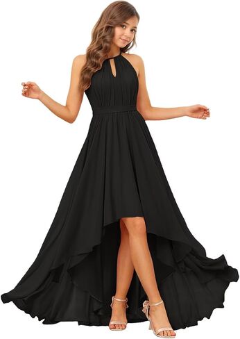 Junior Bridesmaid Dresses Halter Chiffon Flower Girl Dress High Low Girls Formal Dress in Saudi Arabia