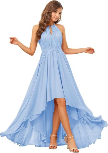 Junior Bridesmaid Dresses Halter Chiffon Flower Girl Dress High Low Girls Formal Dress in Saudi Arabia