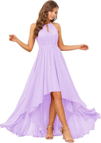 Junior Bridesmaid Dresses Halter Chiffon Flower Girl Dress High Low Girls Formal Dress in Saudi Arabia