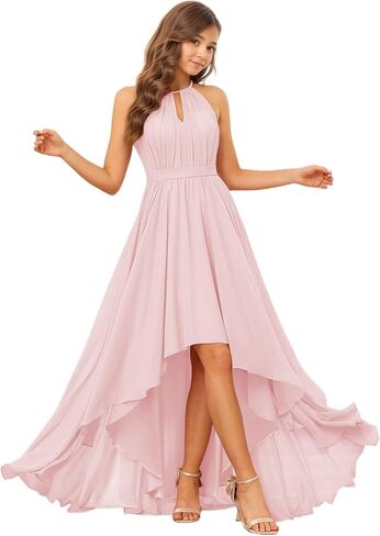 Junior Bridesmaid Dresses Halter Chiffon Flower Girl Dress High Low Girls Formal Dress in Saudi Arabia