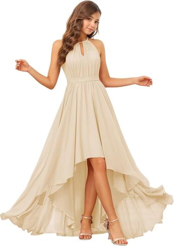 Junior Bridesmaid Dresses Halter Chiffon Flower Girl Dress High Low Girls Formal Dress in Saudi Arabia