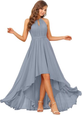 Junior Bridesmaid Dresses Halter Chiffon Flower Girl Dress High Low Girls Formal Dress in Saudi Arabia