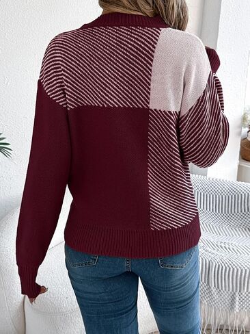 utcoco Women's Patchwork Color Block Sweater Crew Neck Long Sleeve Striped Knitted Pullover for Fall & Winter in Saudi Arabia