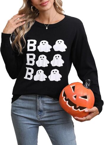 Halloween Ghost Boo Sweater for Women Cute Crewneck Knitted Fall Winter Fashion Clothes Loose Pullover Sweater Tops in Saudi Arabia