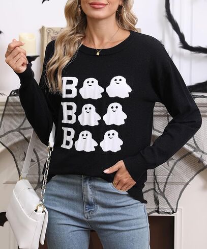 Halloween Ghost Boo Sweater for Women Cute Crewneck Knitted Fall Winter Fashion Clothes Loose Pullover Sweater Tops in Saudi Arabia