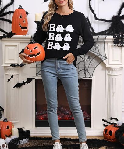 Halloween Ghost Boo Sweater for Women Cute Crewneck Knitted Fall Winter Fashion Clothes Loose Pullover Sweater Tops in Saudi Arabia