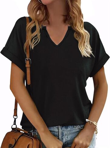 Womens V Neck T Shirts Casual Loose Tees Trending Now Summer Short Sleeve Tops in Kuwait