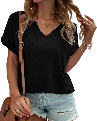 Womens V Neck T Shirts Casual Loose Tees Trending Now Summer Short Sleeve Tops in Kuwait