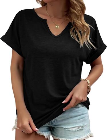Womens V Neck T Shirts Casual Loose Tees Trending Now Summer Short Sleeve Tops in Kuwait
