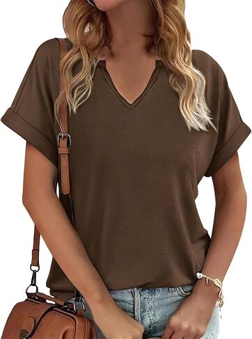 Womens V Neck T Shirts Casual Loose Tees Trending Now Summer Short Sleeve Tops in Kuwait