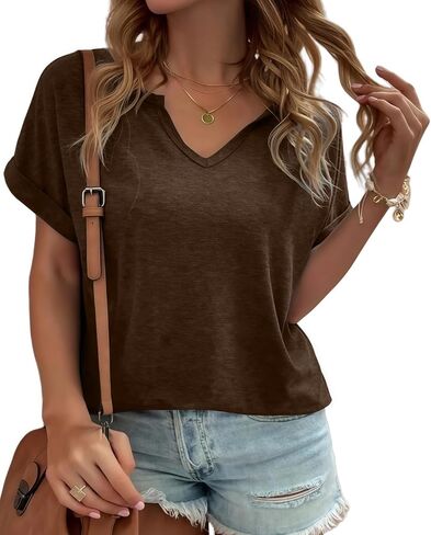 Womens V Neck T Shirts Casual Loose Tees Trending Now Summer Short Sleeve Tops in Kuwait